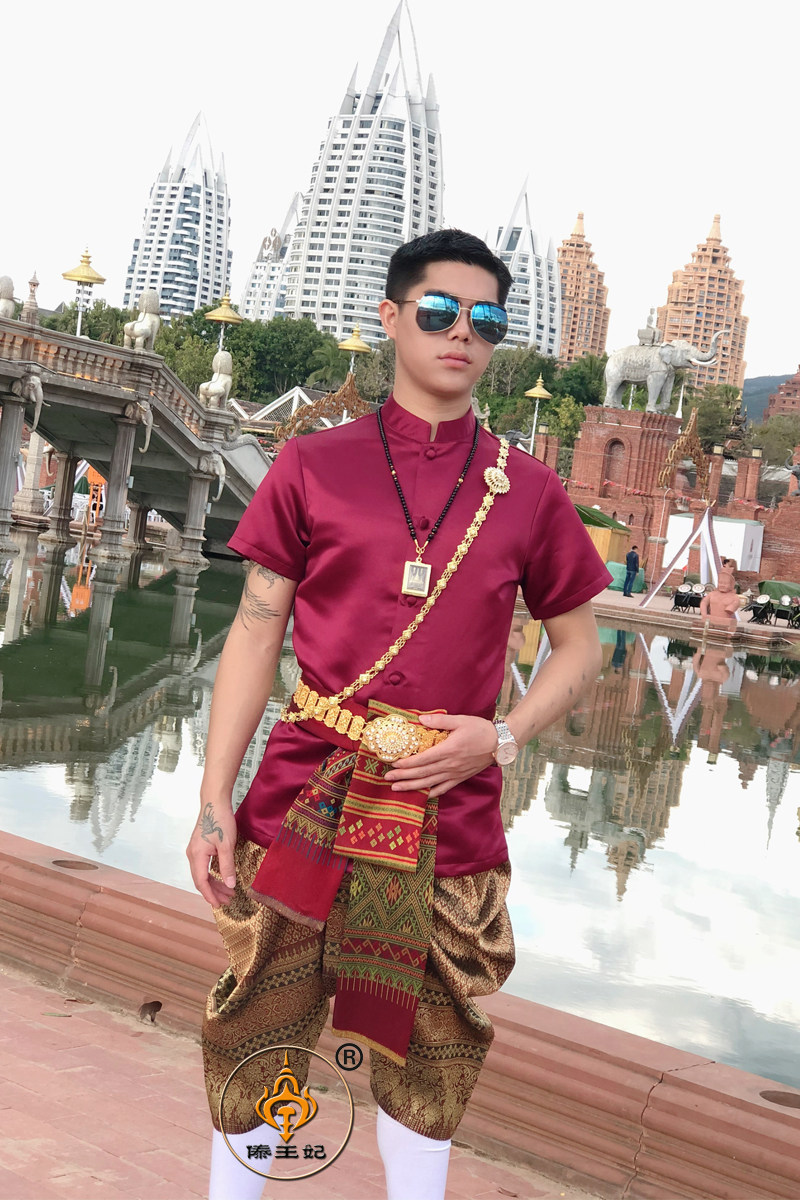 傣王妃服饰泰国传统男装傣族泼水节盛装套装立领民族服装