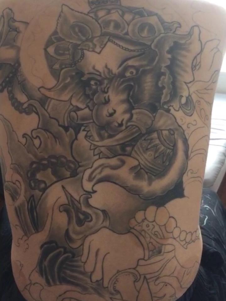 满背象神未完成作品_纹身图案手稿图片_马然旭的纹身作品集