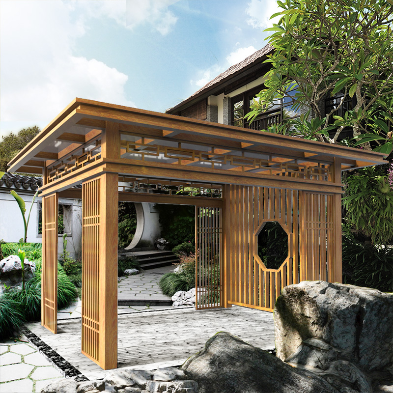 新中式亭子庭院凉亭铝合金休闲亭户外民宿闪电客简约木屋小别墅花园