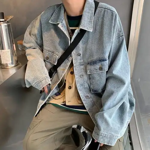 方少男装 港风秋季潮流水洗复古宽松牛仔夹克青年休闲百搭外套男