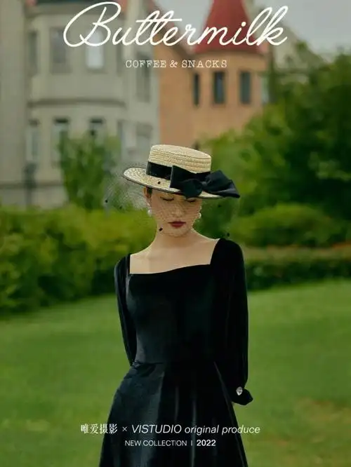 墨绿色高级丝绒礼服与黑色复古网纱帽96搭配起来优雅迷人7890