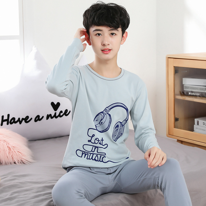 男童秋衣秋裤套装中大童男纯棉儿童内衣青少年12岁15全棉莱卡男孩