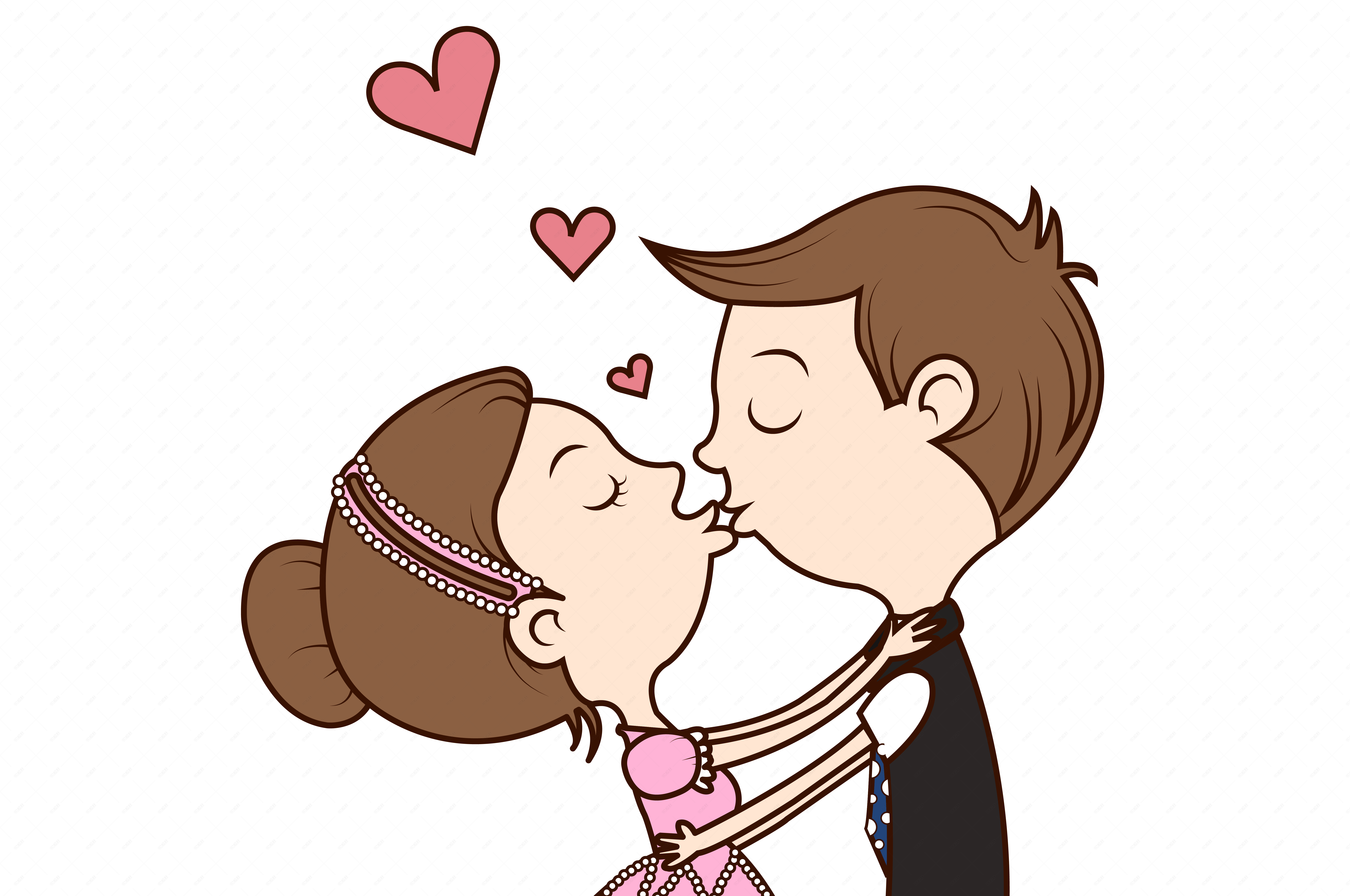 手绘矢量七夕情人节亲吻的情侣