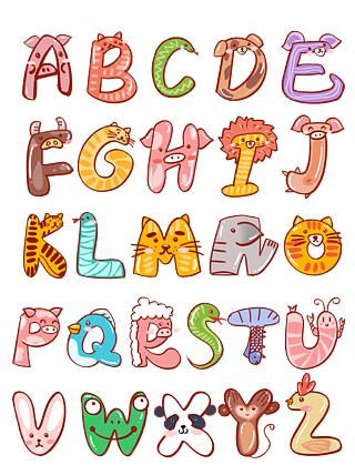 手账英文字母26个手绘卡通可爱动物艺术字