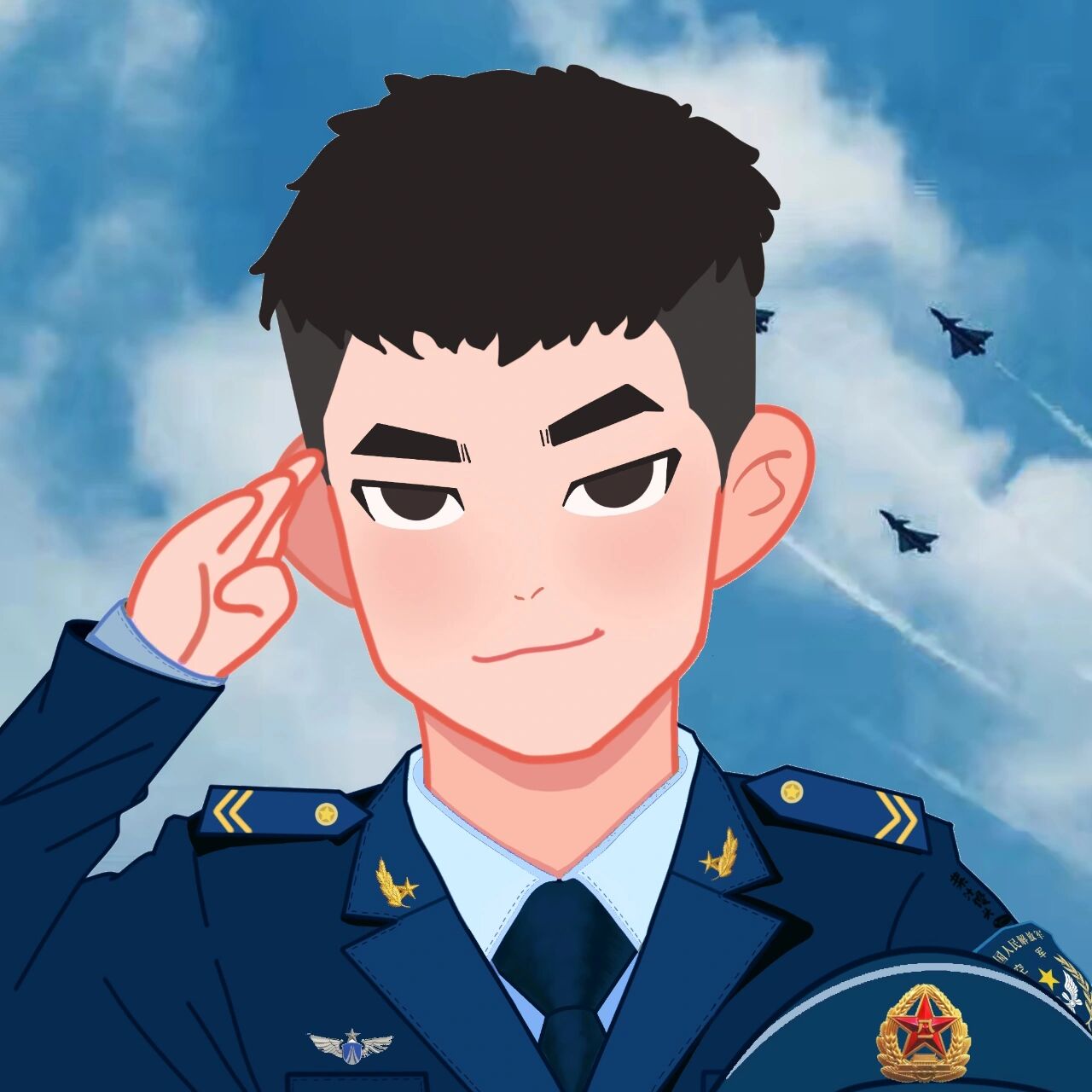 ②空军手绘头像 左手牵你右手敬礼  空军头像空军手绘头像