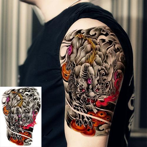 纹身贴洗不掉麒麟招财貔貅穷奇纹身贴防水男花臂半臂手臂仿真刺青贴纸