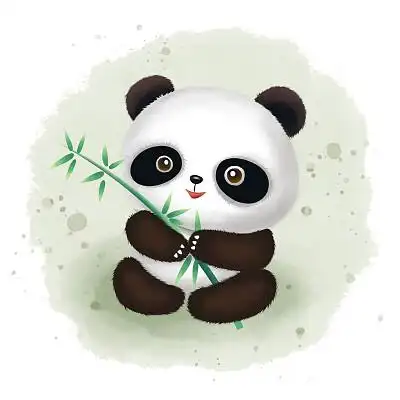 熊猫抱着竹子水彩熊猫元素动物水彩插画png素材