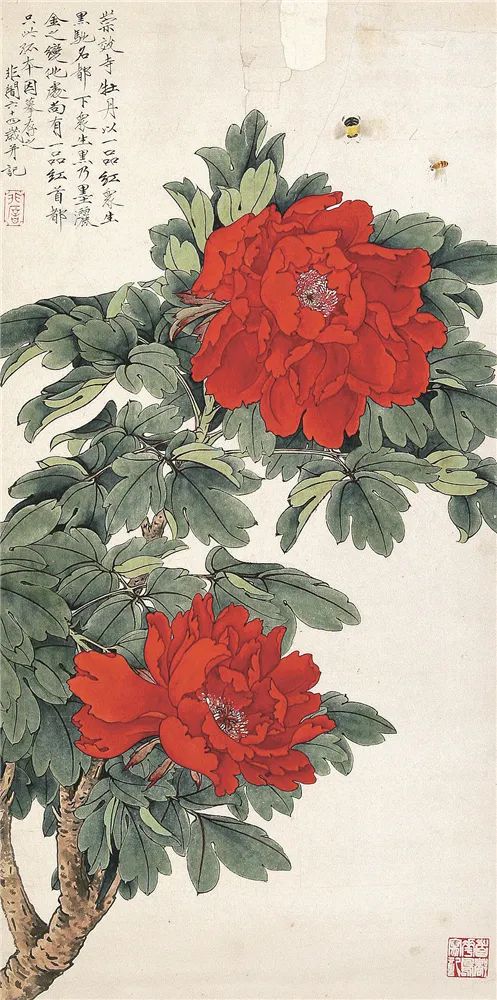 于非闇《朱砂牡丹》98×41cm纸本设色1953年北京画院藏