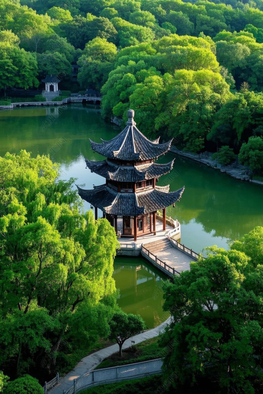 原创湖心亭的静谧时光园林的诗意画卷高清图片