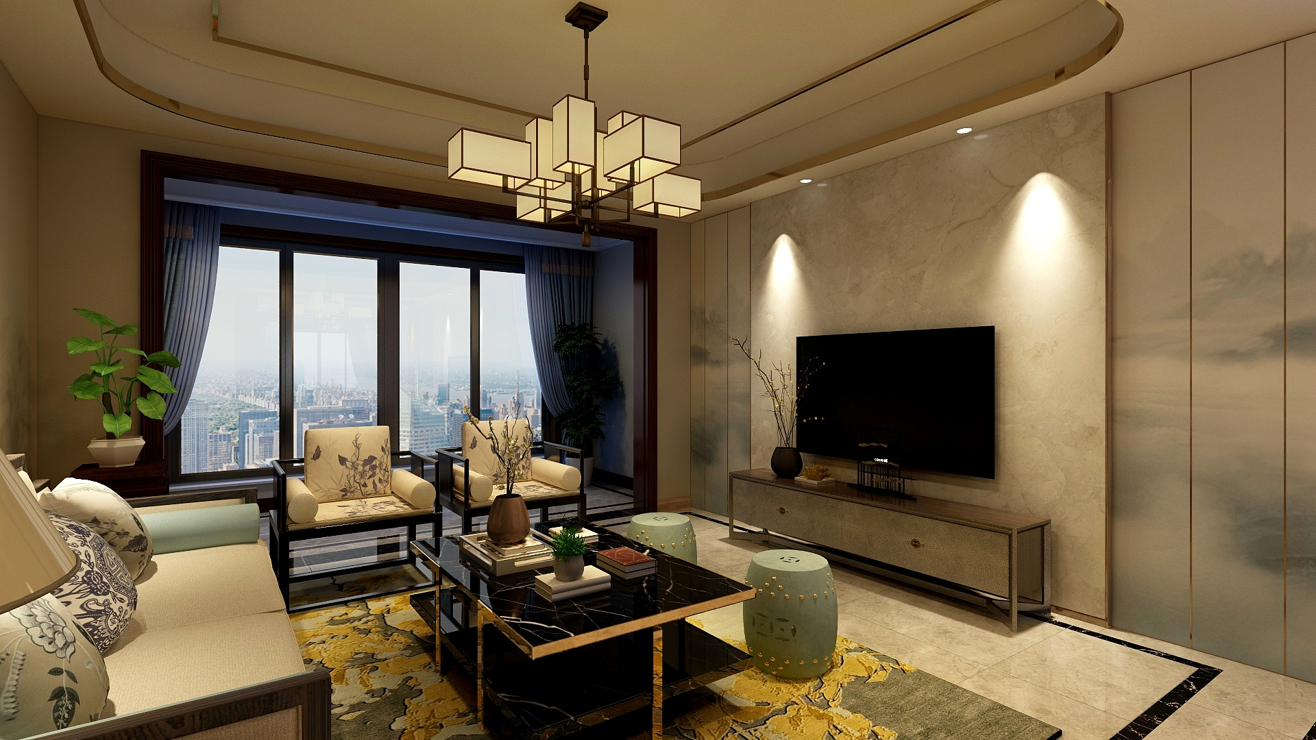 新中式风格电视背景墙装修效果图