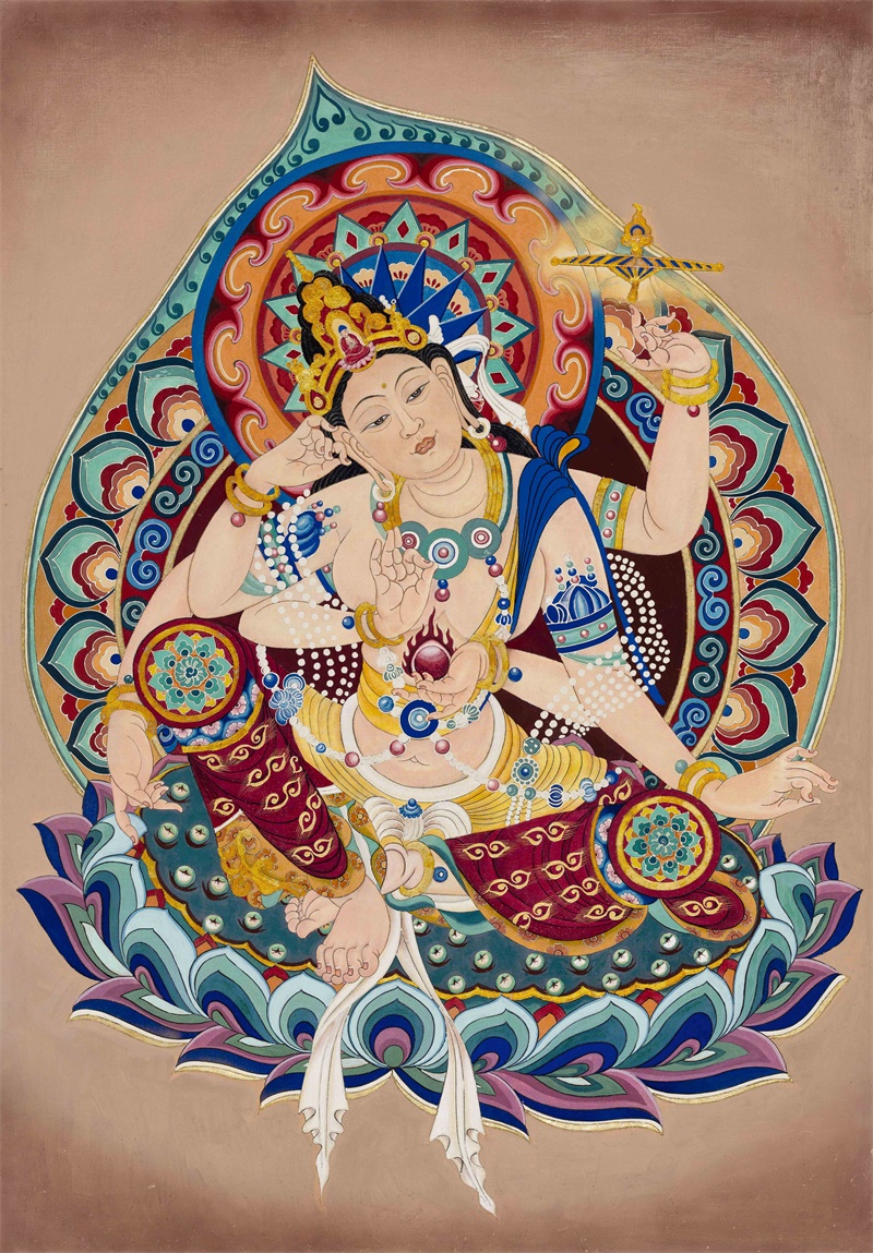 六臂观音 布本  160x110cm   岩彩四臂观音  绢本  100x76cm  工笔