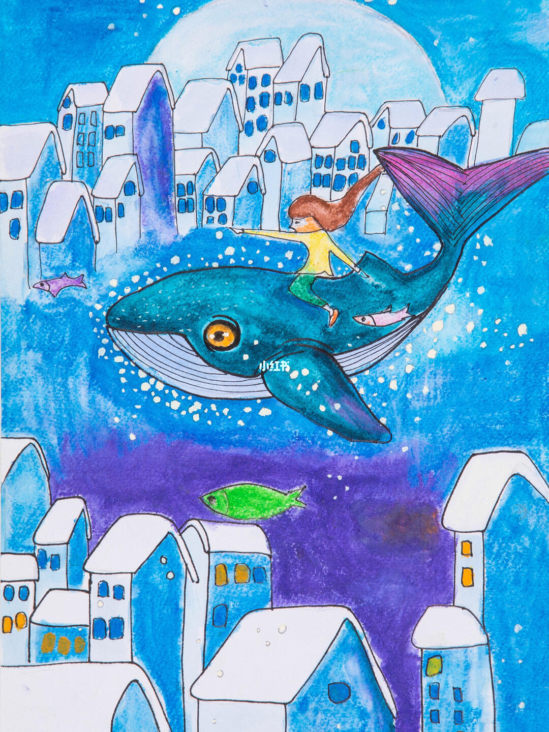 蓝色海洋00鲨鱼历险记儿童创意画欣赏