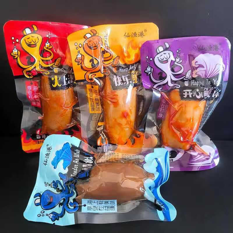 仙渔港鱿鱼仔250g原味烧烤香辣麻辣吹筒鱿鱼海兔即食海鲜休闲零食 (鲜渔港)鱿鱼仔4种混250g