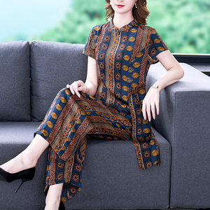 贵夫人真丝两件套夏装中年妈妈气质高端大牌杭州桑蚕丝套装女时尚