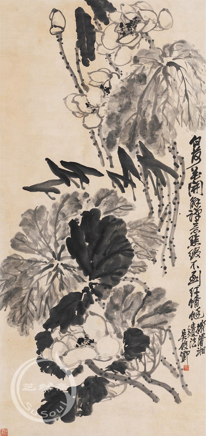吴昌硕白荷花开能禅意
