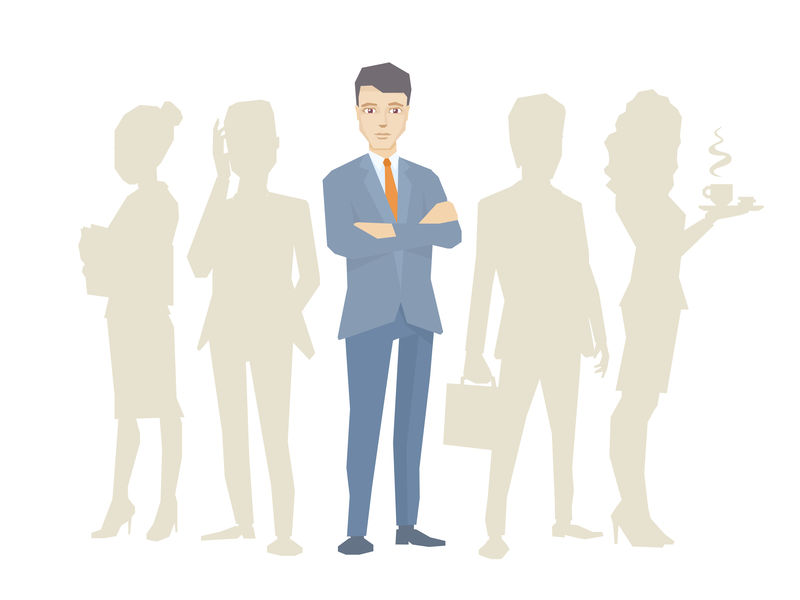 矢量图是一个穿着夹克的男人的肖像-律师手里拿着一个公文包-站在中间