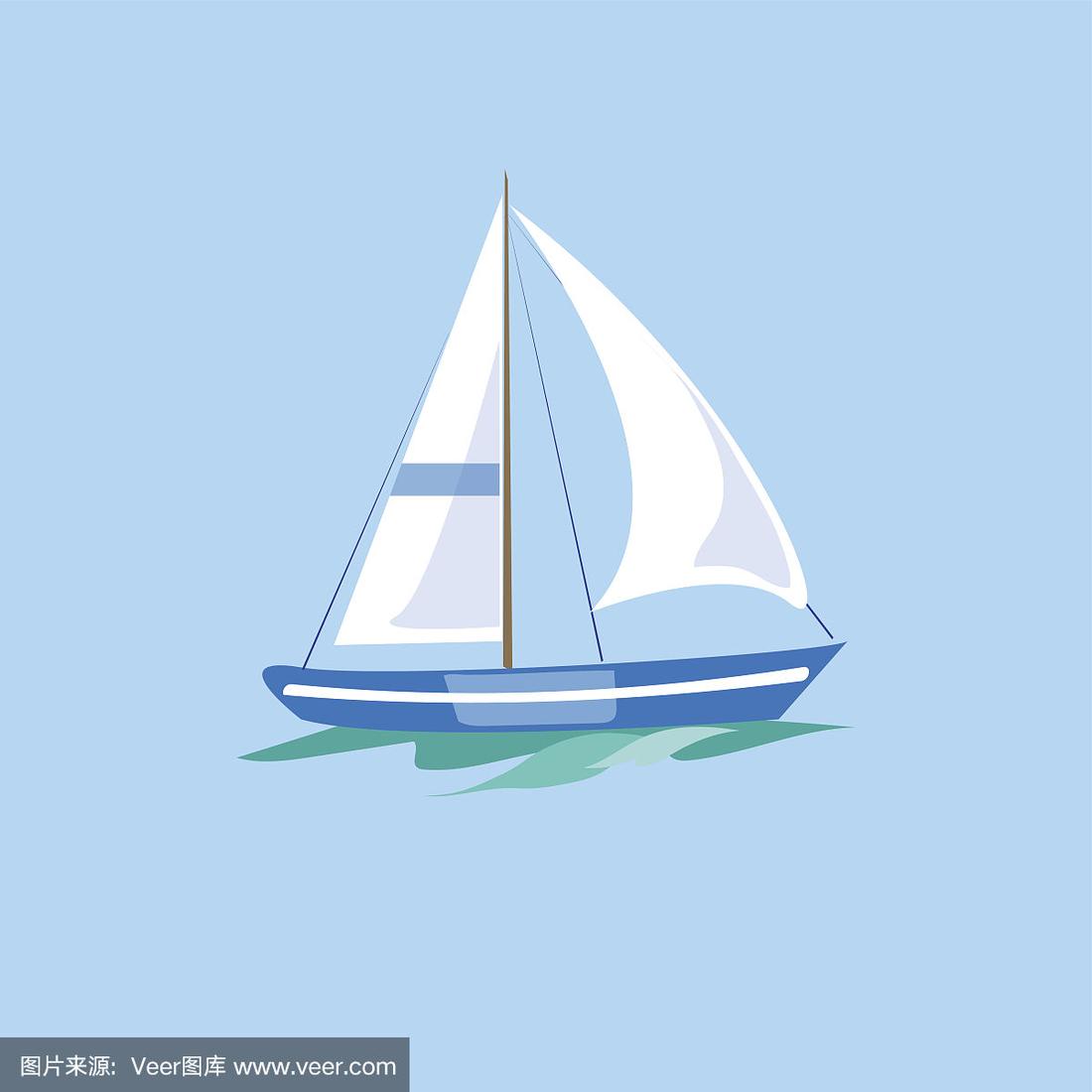 水上的帆船.矢量图