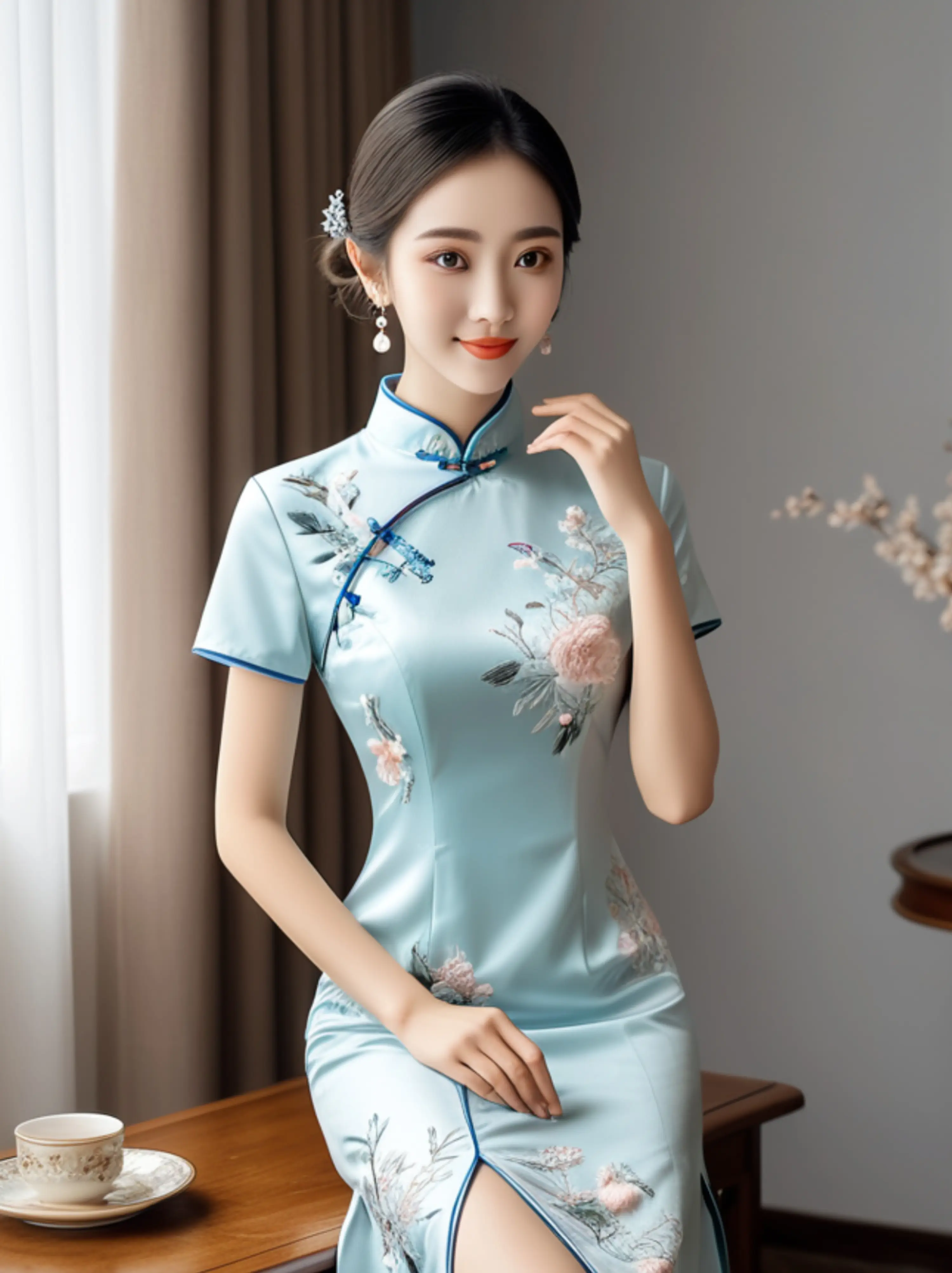 青花绽放:新中式旗袍的优雅诗篇_时尚_庭院_韵味