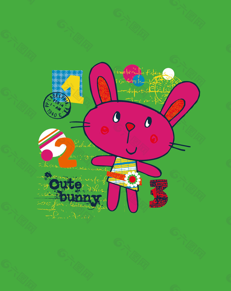 卡通动物印花素材 可爱的小兔平面广告素材免费下载(图片编号:7826775