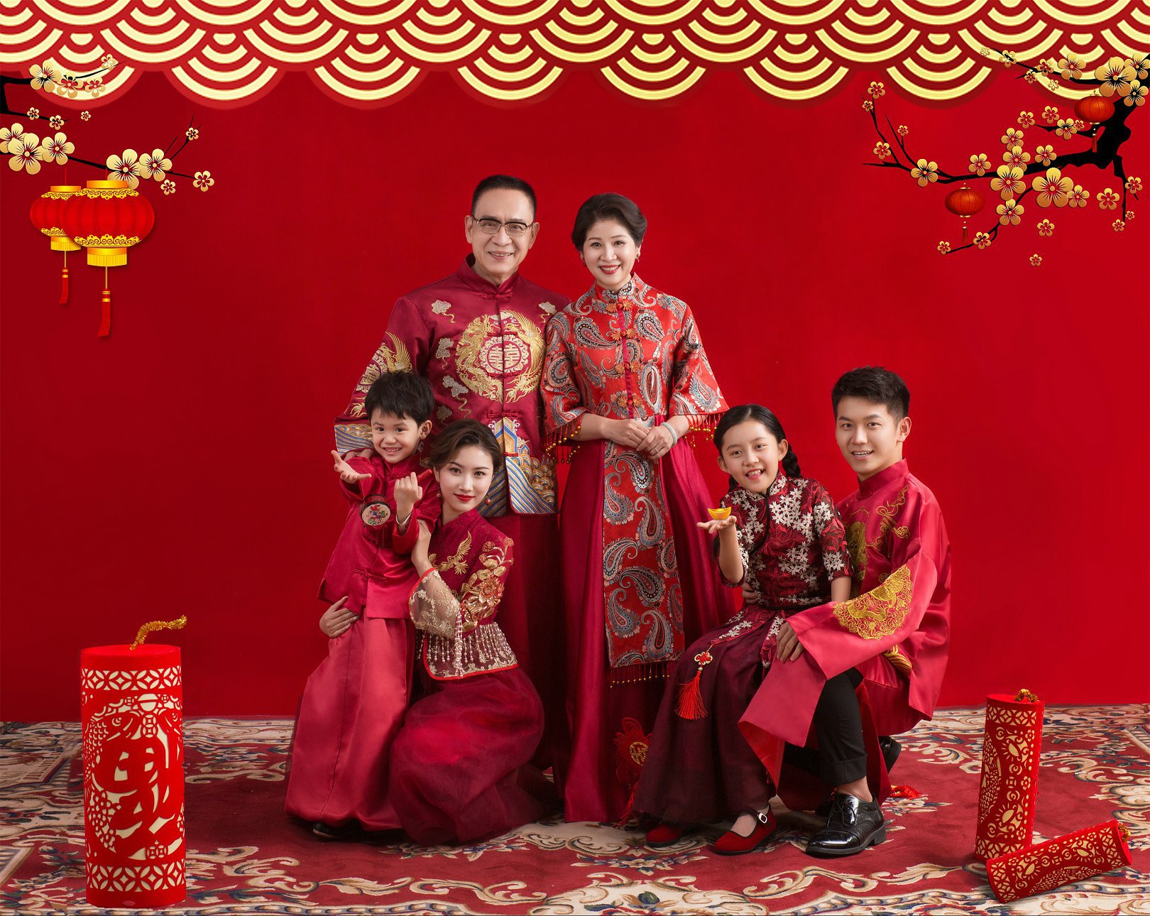 影楼全家福民国风主题服装中式中国风家庭装唐装新年拍照衣服古装