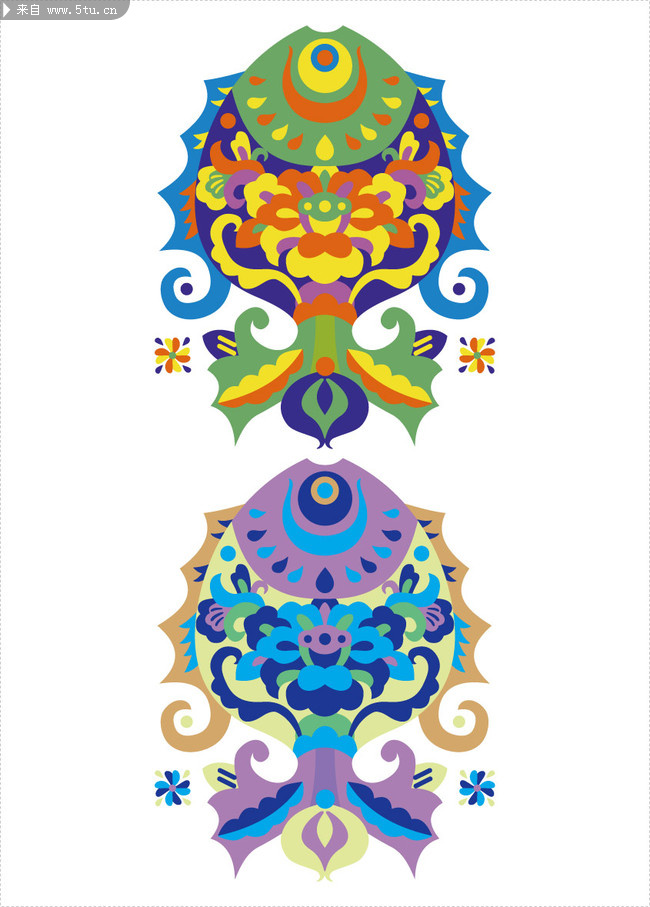 传统中国元素图案羊孔雀鸟