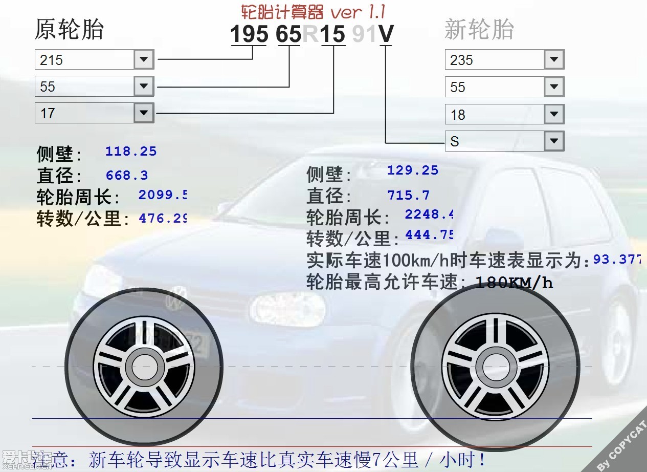 似乎是235-45-r18与原厂轮胎的胎高差的太多(685.9vs668.