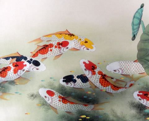 风水画 九鱼图 鲤鱼图 连年有余[真迹]