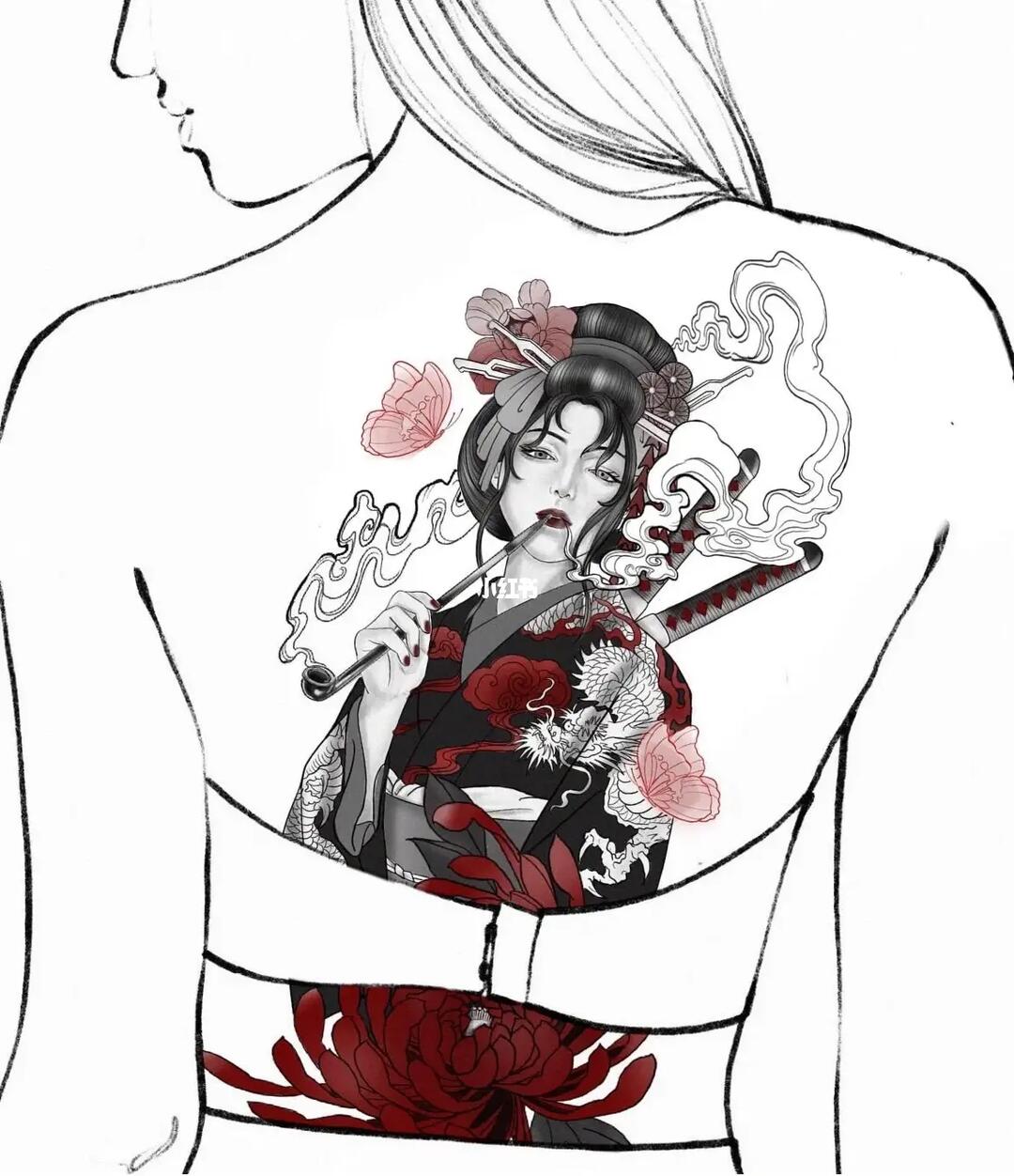 艺妓  #满背  #义乌纹身