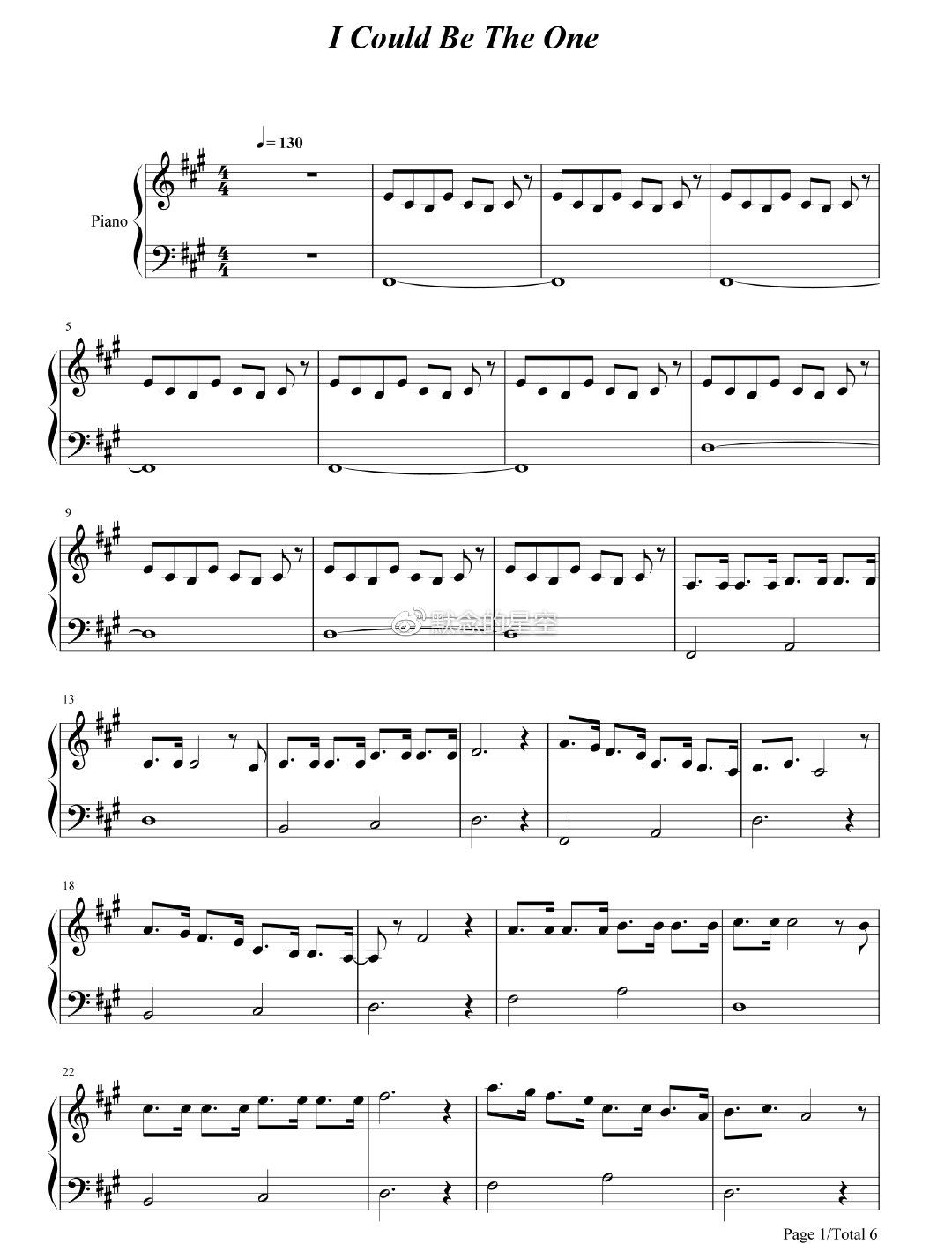 钢琴谱双手简谱双版本icouldbetheoneavicii