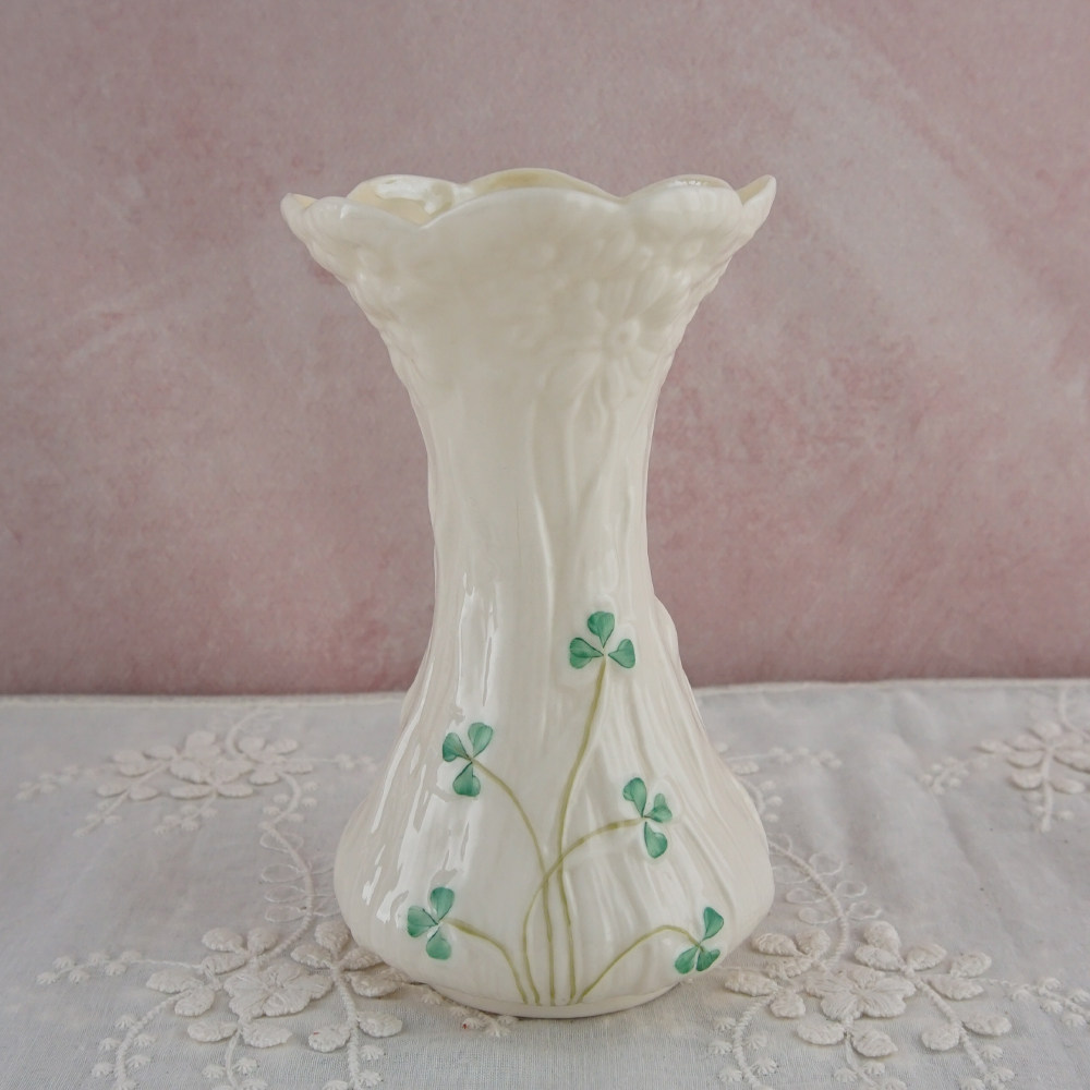 西洋收藏品 爱尔兰手工制作三叶草陶瓷花瓶 欧式家居装饰摆件花器