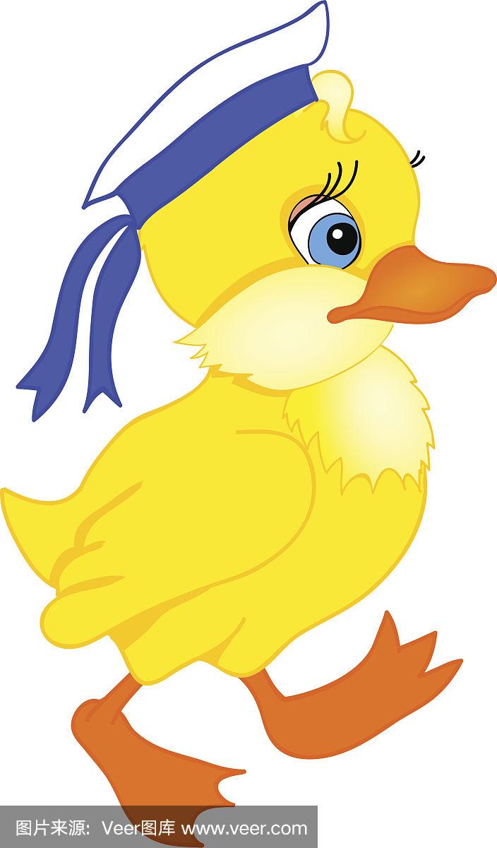 小鸭子,动画片,小的,白色背景,寂寞