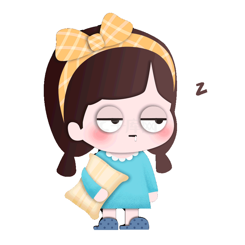 q版卡通可爱打瞌睡困睡觉流口水小女孩表情包动图gif