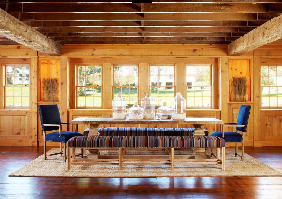 乡村风格餐厅生态木吊顶_装信通网效果图