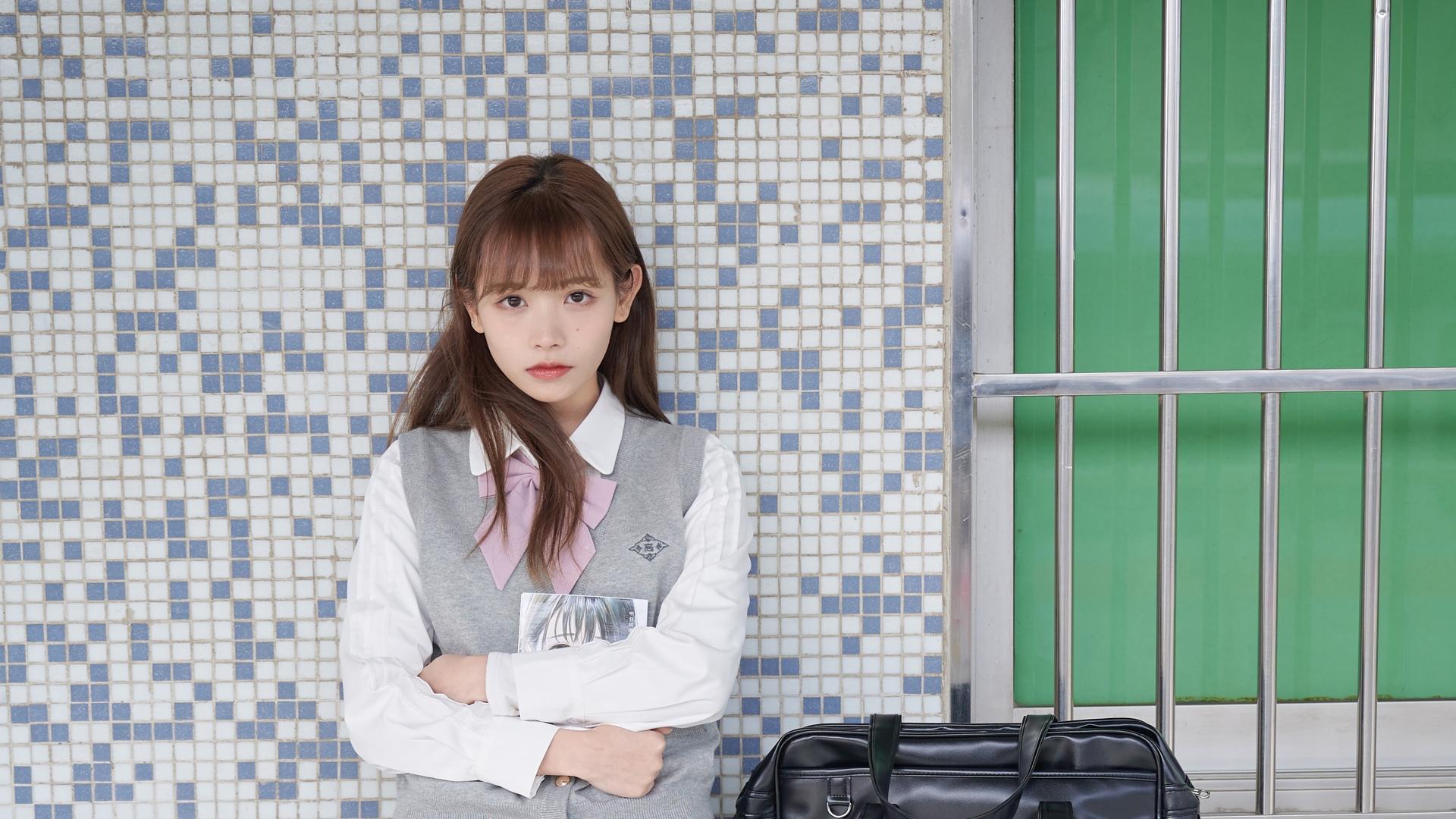 元气jk制服少女校园甜美写真桌面壁纸