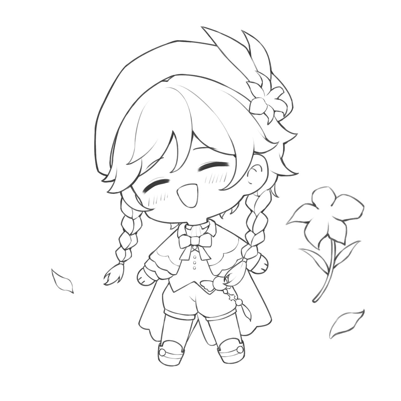 原创q版人物原神温迪同人卡通头像,有线稿～这次又画了温迪,希望大家