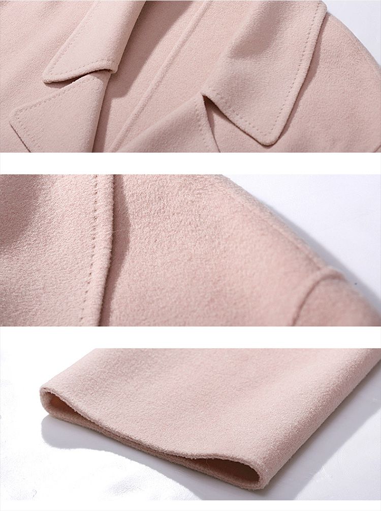 糖力女士豆沙粉系带双面呢毛呢大衣外套t16dd31306_唯品会