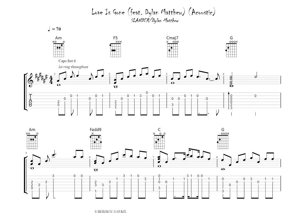 love is gone吉他谱_slander,dylan matthew_c调指弹吉他谱 - 吉他