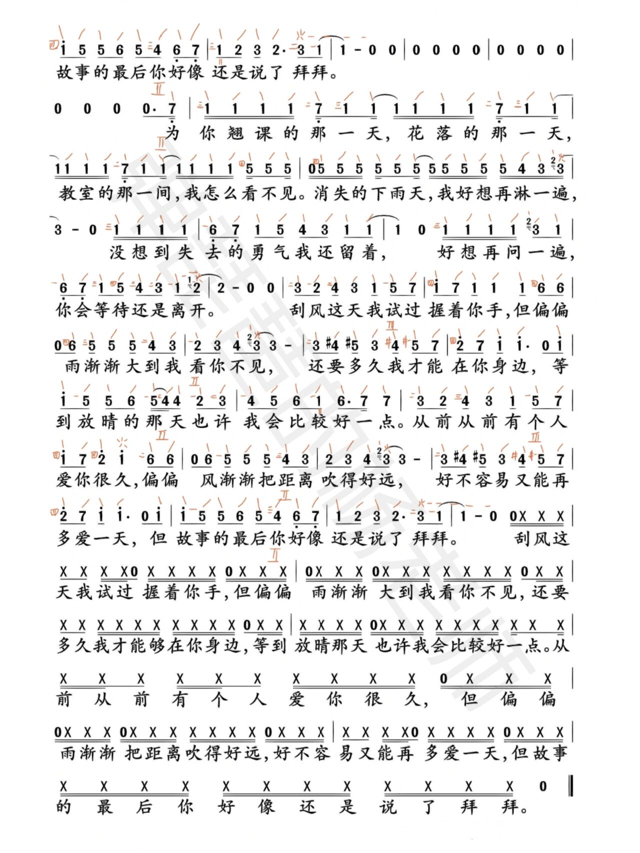 《晴天》琵琶谱 难度:1级左右 	 指法自己编的,难度可调