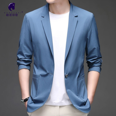 夏季薄款休闲西装男韩版修身纯色透气小西服单层便西装