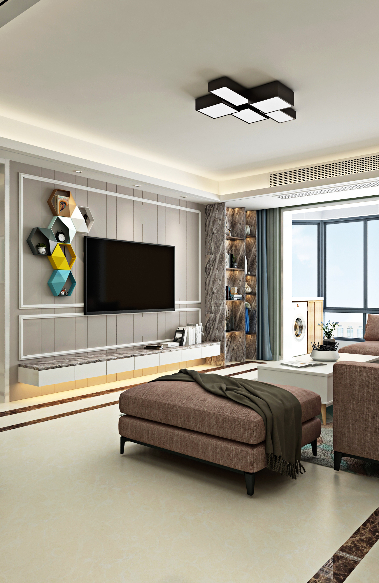 现代北欧风格四居电视背景墙装修效果图