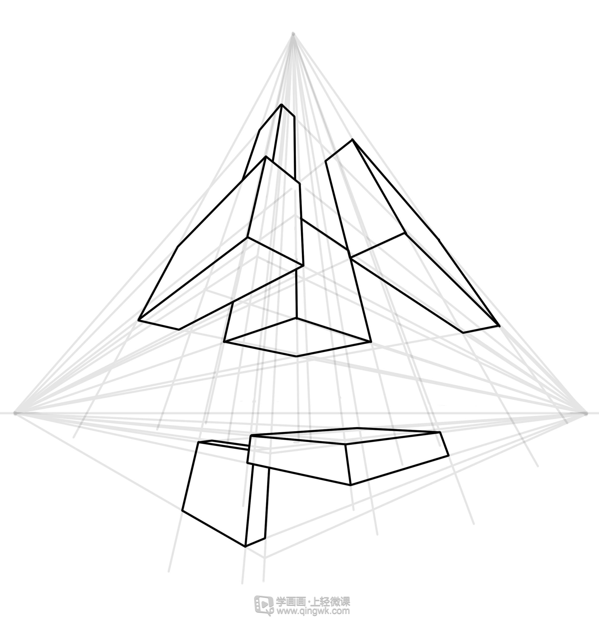 临摹三点透视方块美术基础三点透视的练习