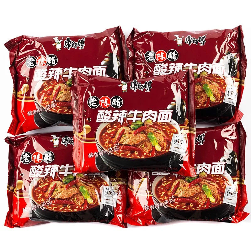 康师傅老陈醋酸辣牛肉方便面5连包111g5包袋泡面