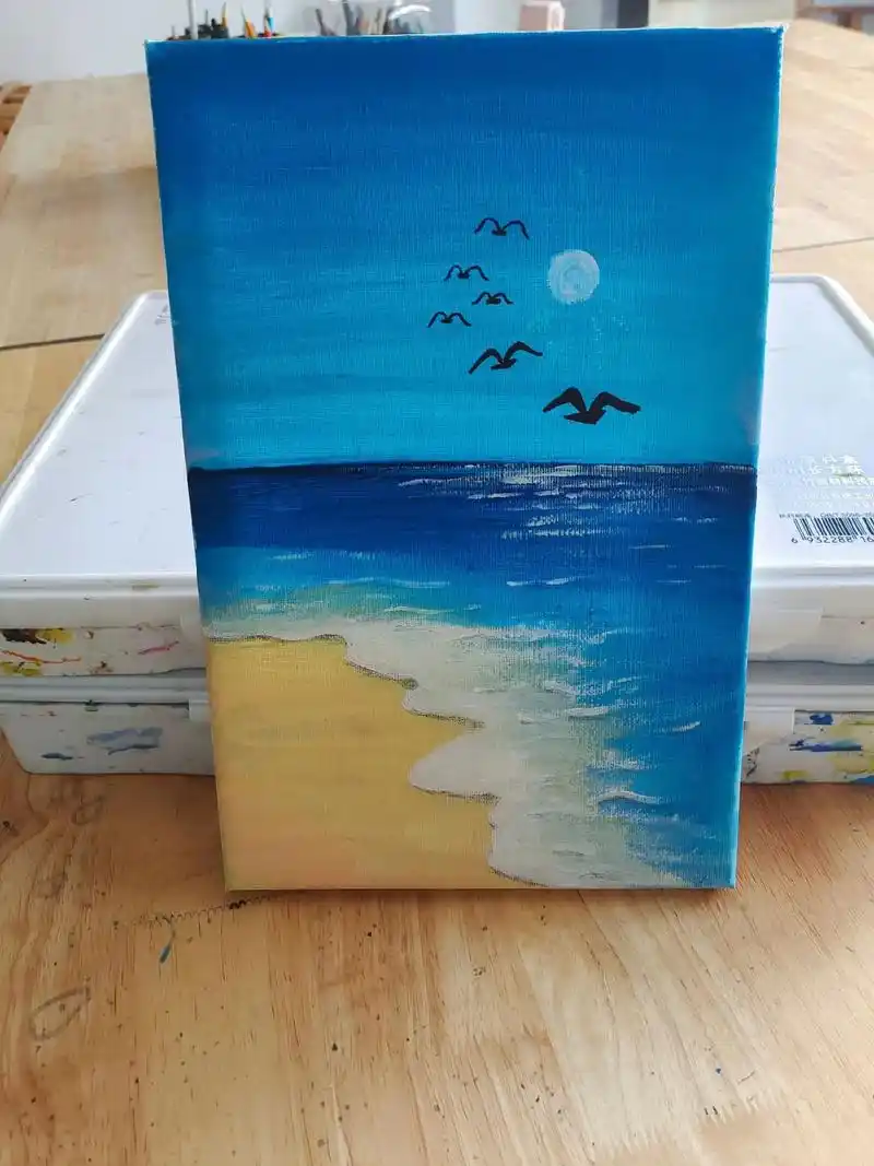 来支画笔画一幅大海水粉画#爱画画的孩子 #学生作品 #书画教