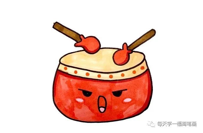 每天学一幅简笔画中国鼓怎么画简笔画大鼓简笔画图片带颜色