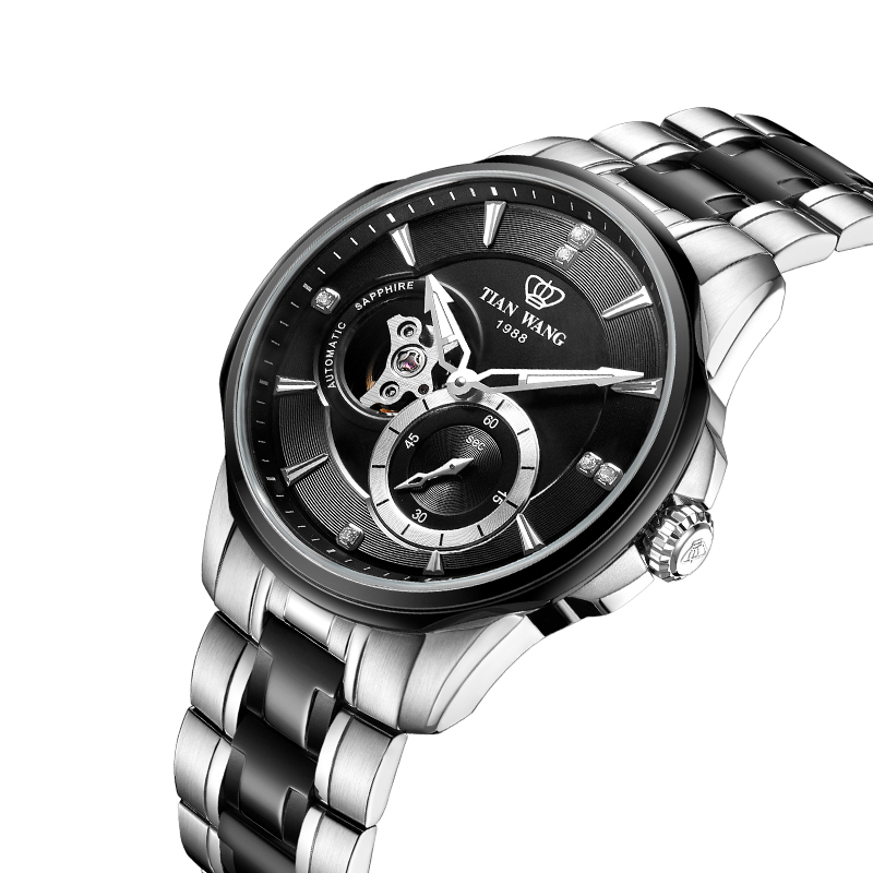 天王表轮时代系列专柜同款自动机械男表蝴蝶扣钢带品牌镂空男士手表