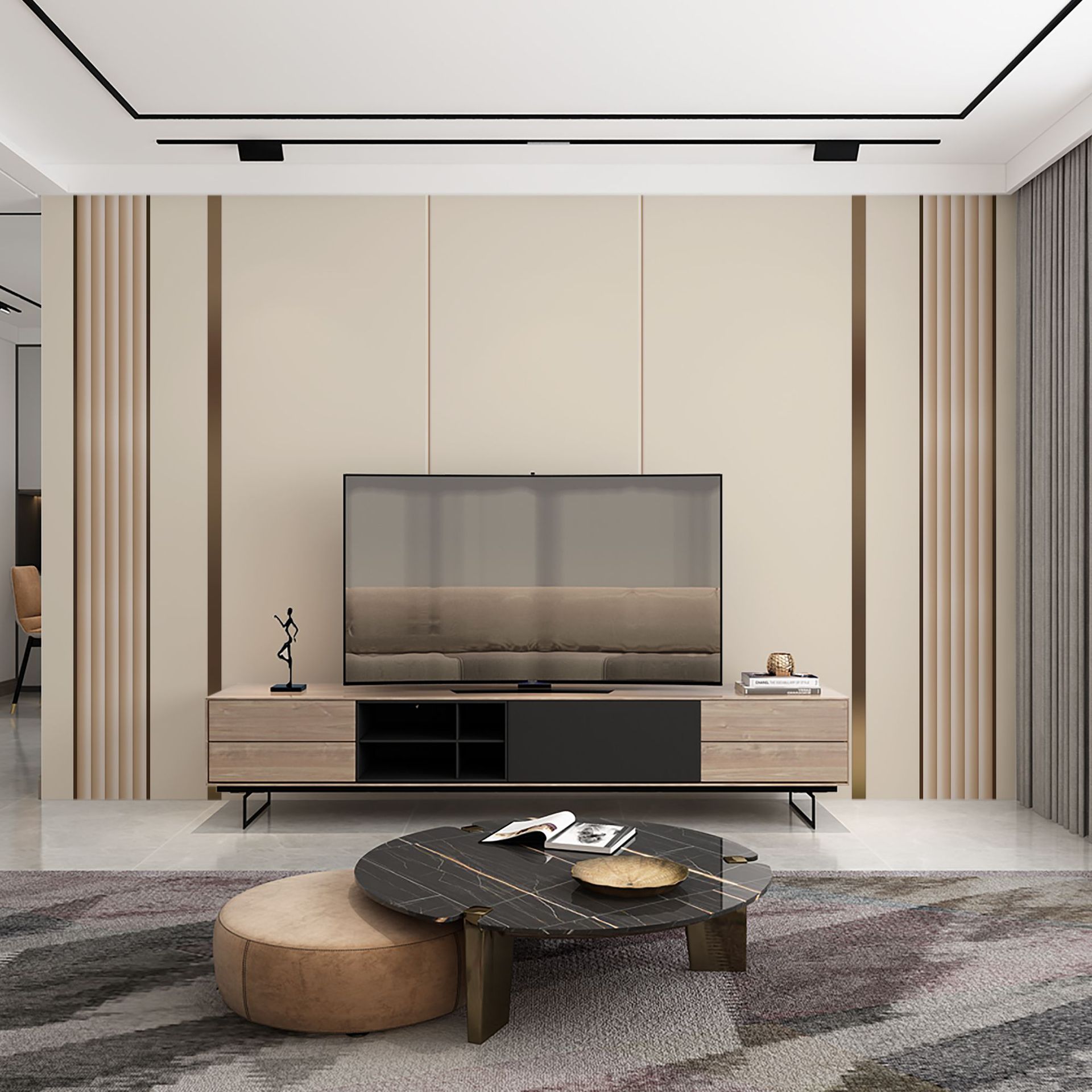 电视背景墙壁纸墙布客厅沙发卧室装饰格栅线条大气轻奢风影视壁画