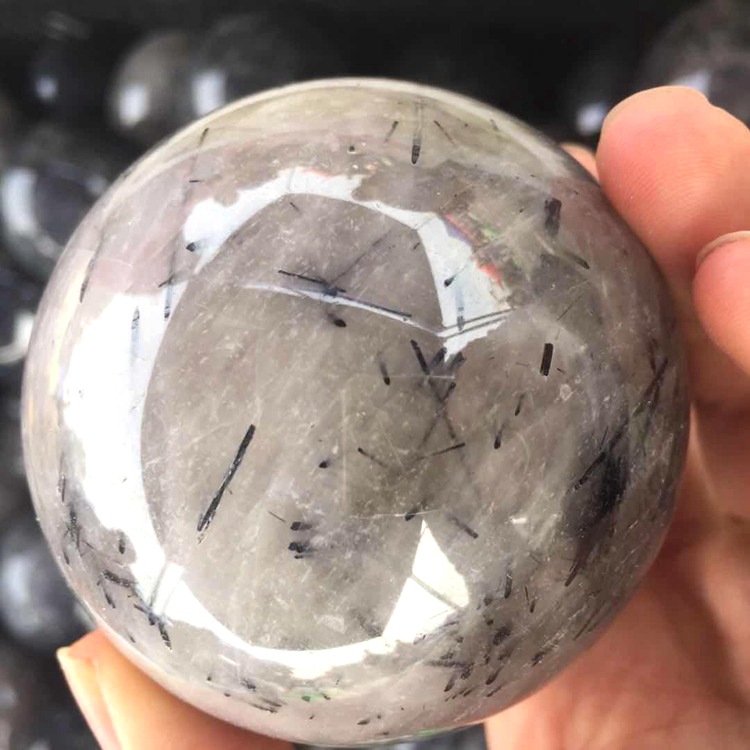 厂家批发天然水晶球黑发晶球黑碧玺球风水球居家摆件工艺品