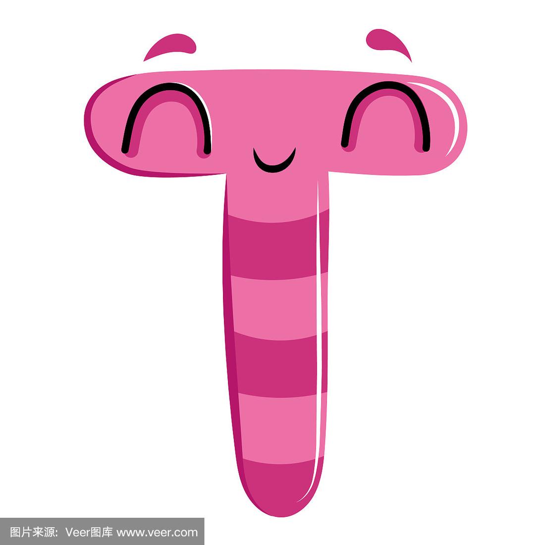 卡通愉快的字母t孤立在白色背景上.平的风格.矢量图