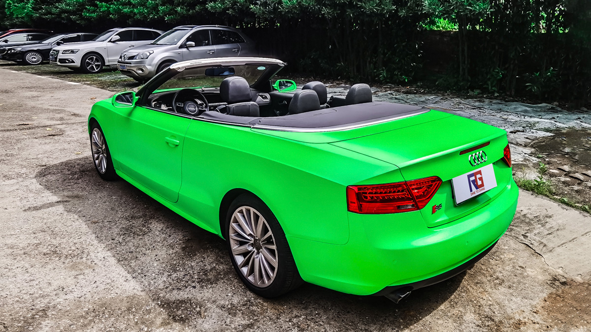 奥迪a5车身改色电光苹果绿rg瑞集改色膜南京