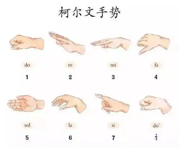 写美篇  【柯尔文手势介绍】        在音乐王国里,有七个调皮的小